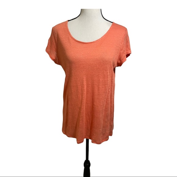 Halston 100% linen top short sleeve cross cross back. Size medium orange… - Picture 1 of 10